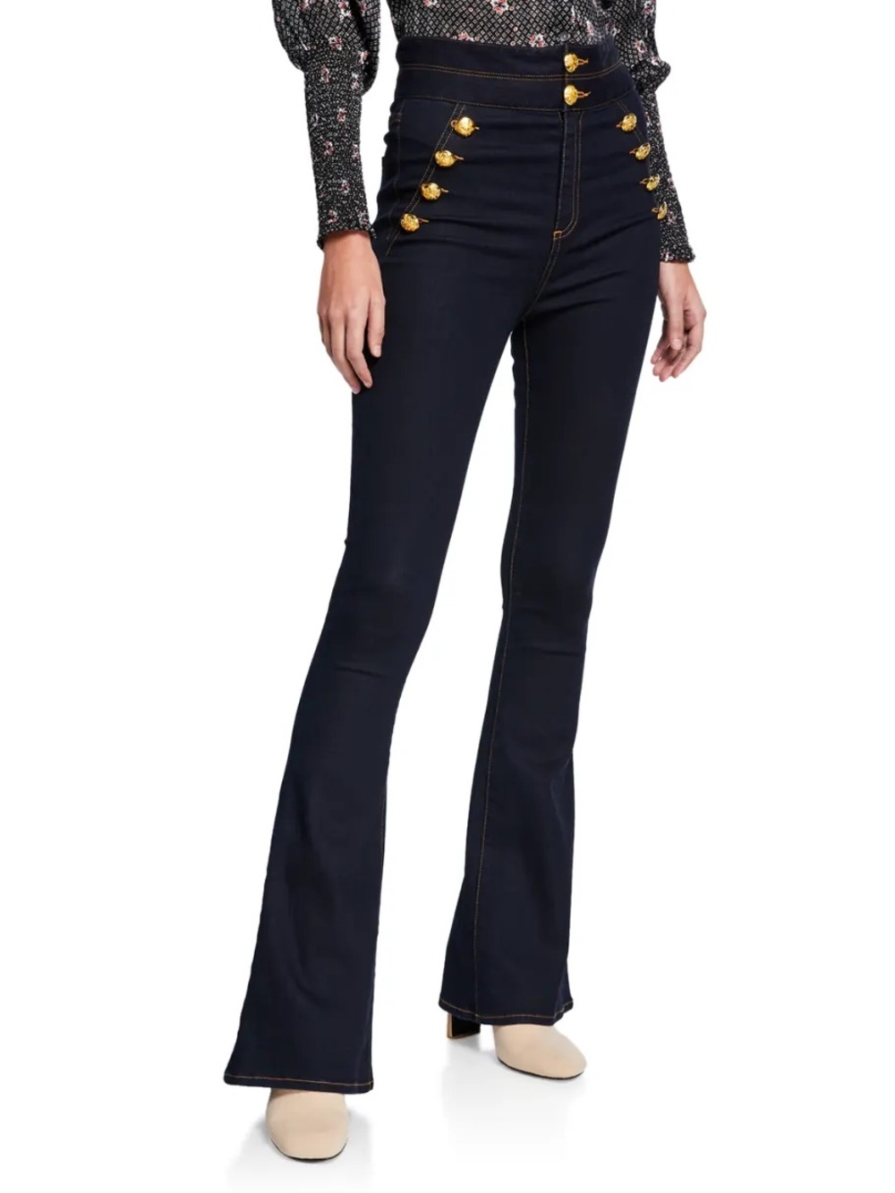 New Veronica Beard Dalida Skinny Flare Jeans with Gold Buttons